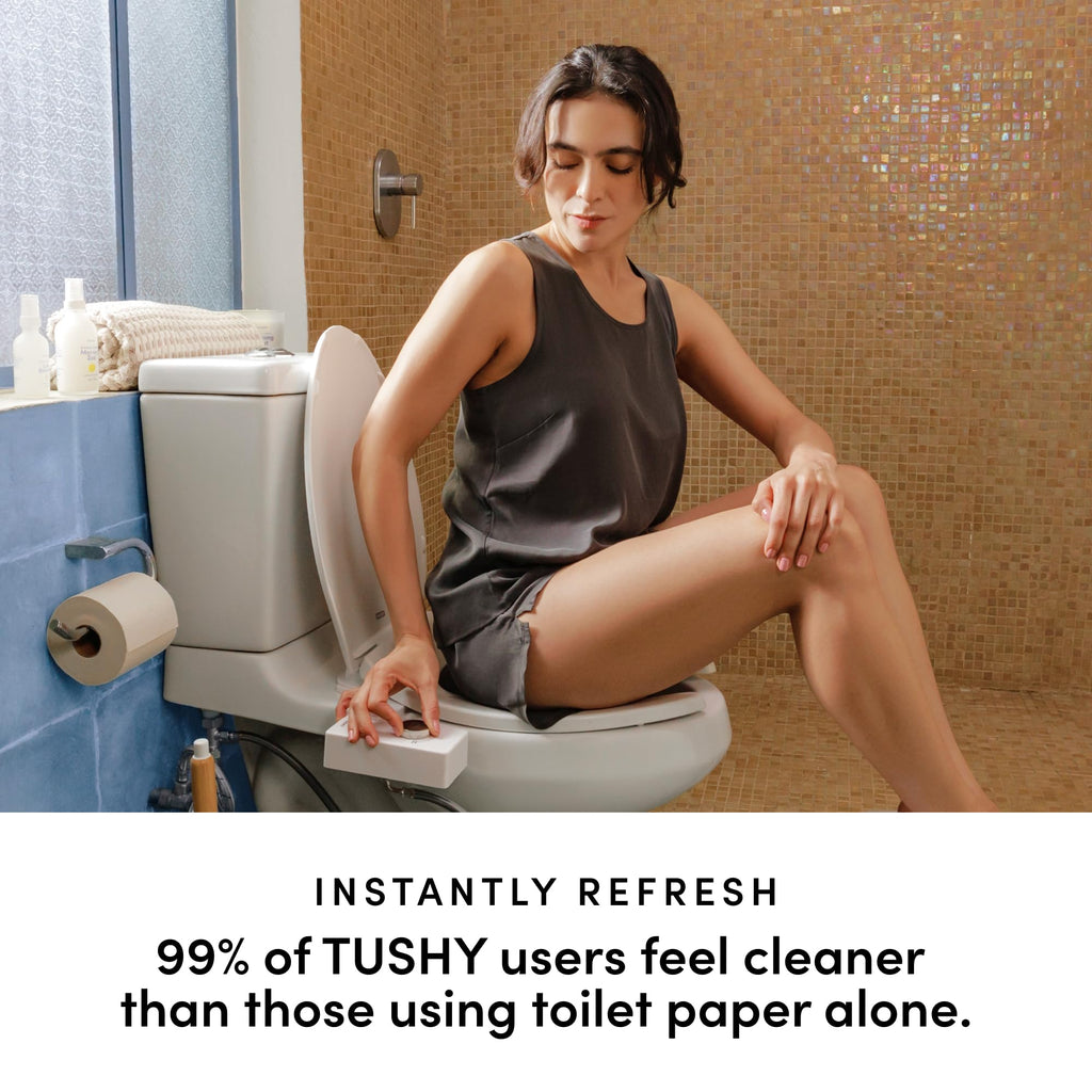 TUSHY Classic 3.0 Bidet Toilet Seat Attachment - a Non-Electric Self Cleaning Water Sprayer with Adjustable Water Pressure Nozzle, Angle Control & Easy Home Installation (White/Matte Black)