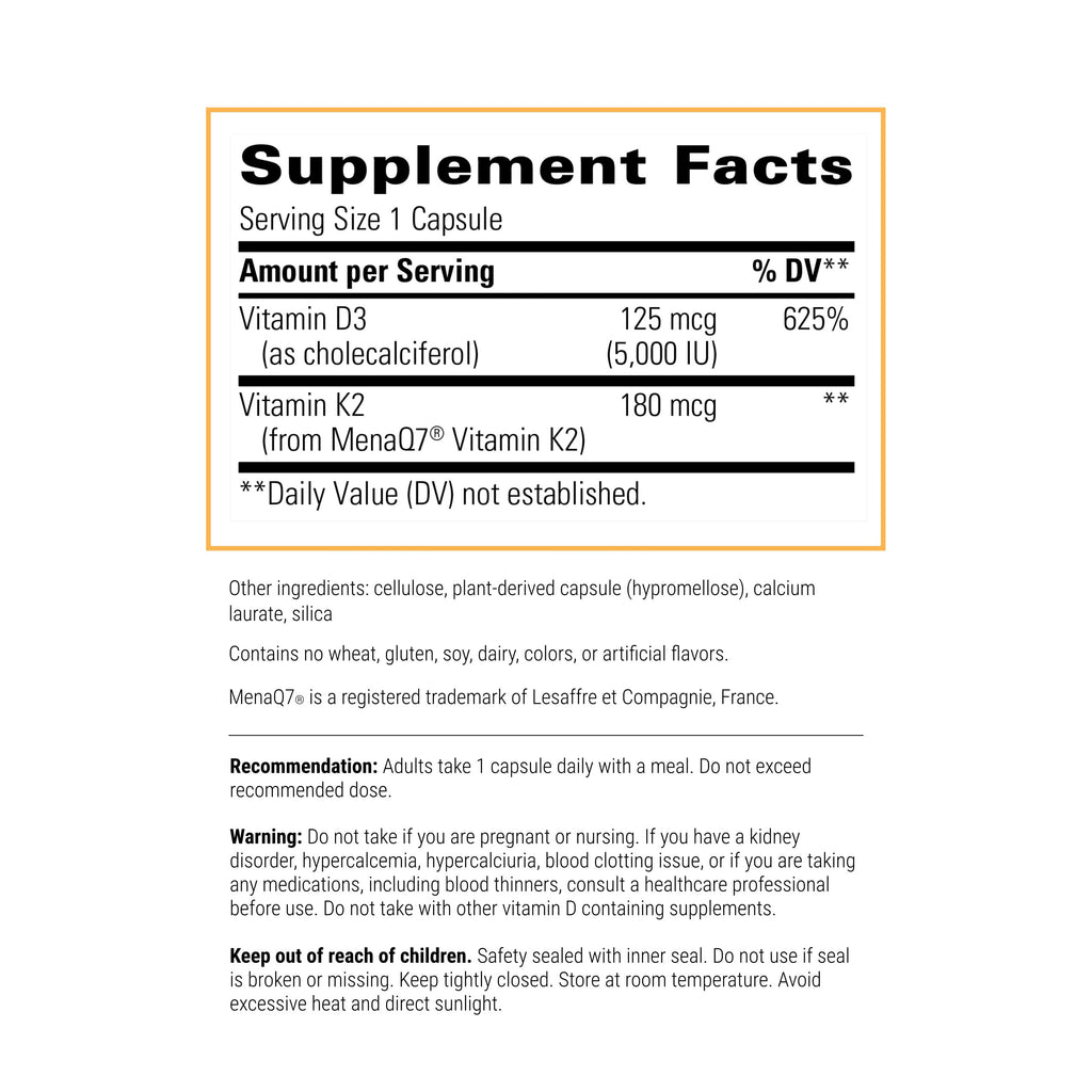 Integrative Therapeutics K2 + D3 - Supplement for Heart Health & Bone Strength* - Daily Vitamins for Calcium Absorption - Supports Vitality - Dairy-Free & Gluten-Free - 60 Count (60 Servings)