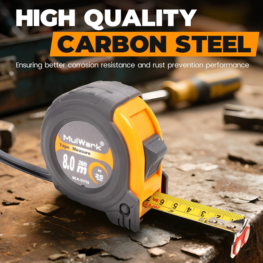 MulWark 2 Pack Metric Tape Measure, Easy Read Measuring Tape Retractable with Fractions 1/8, Both-Side Metal Blade, Magnetic Hook & Shockproof Case for Construction, Carpenter, Architect, Woodworking