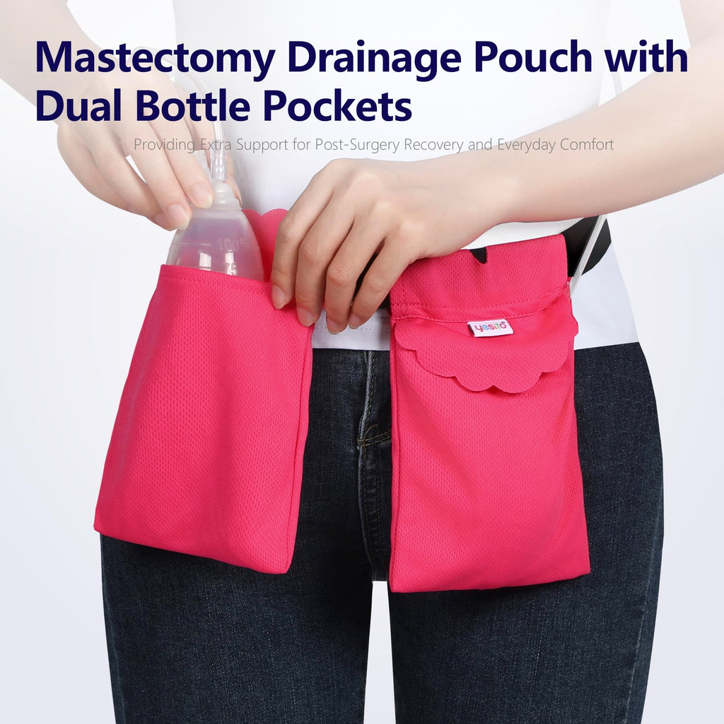 Yesito Mastectomy Drainage Pouch and Shower Support Adjustable Comfort (Pink)