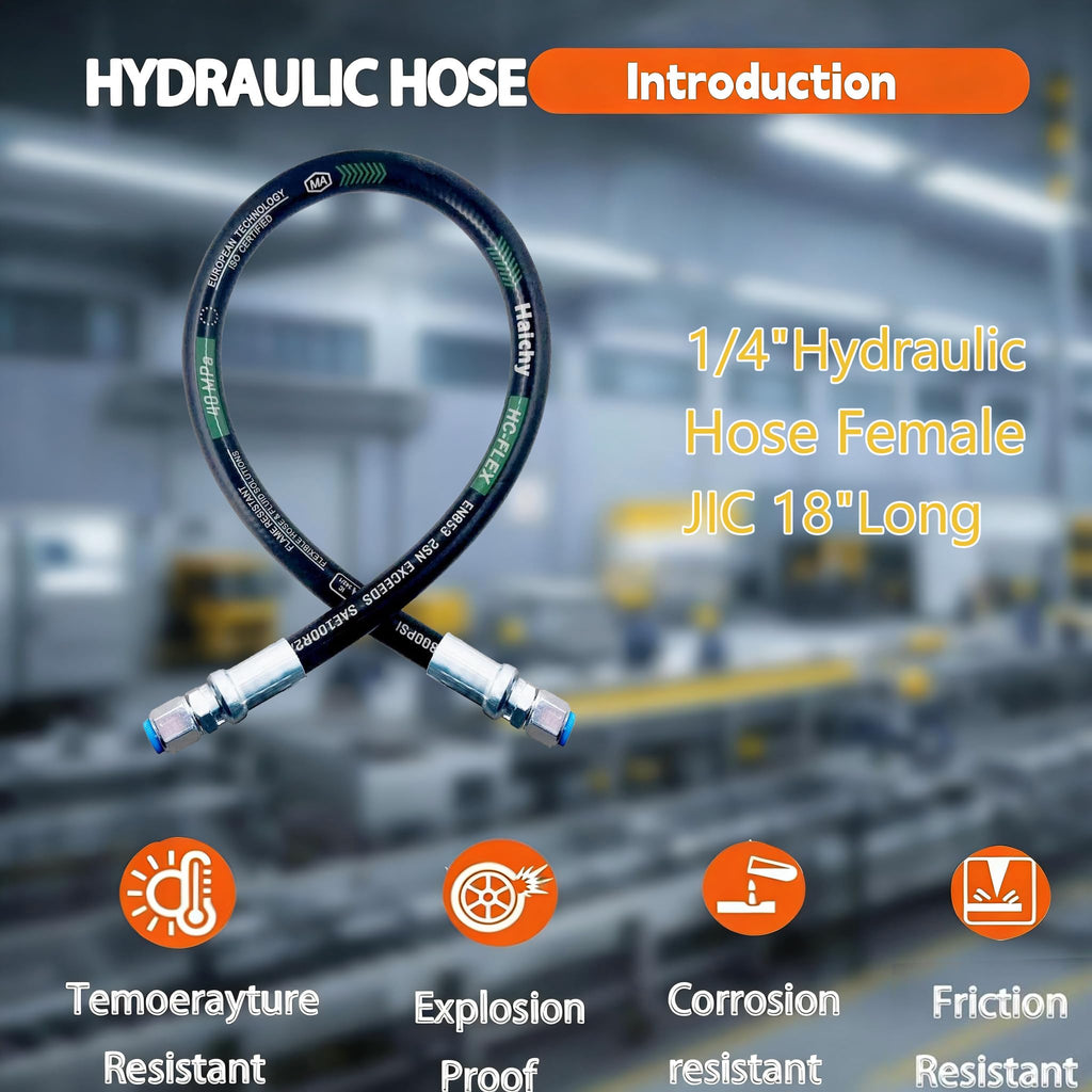Haichy 26711-04-04-18 Hydraulic Hose Swivel Assembly 1/4" Hydraulic Hose with Female JIC X Female JIC, 18" Long, 5800 PSI