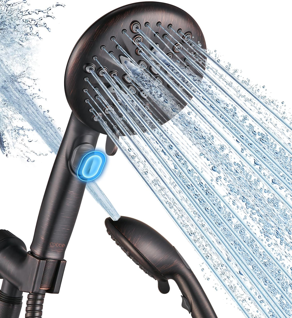 Cobbe 9-Function Shower Head with Built-in Power Spray, 1.8 GPM Water Saving ON/OFF Toggle Switch, High Pressure Handheld Showerhead with 1-Click Pause Button, Brass Bracket & 6ft Hose, ORB