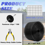PROLEE Solar Panel Bird Guard with 100 Fastener Clips, 6 Inch x 100 FT Critter Guard for Solar Panels, 1/2 Inch PVC-Coated Galvanized Wire Mesh with Cable Cutter, Black