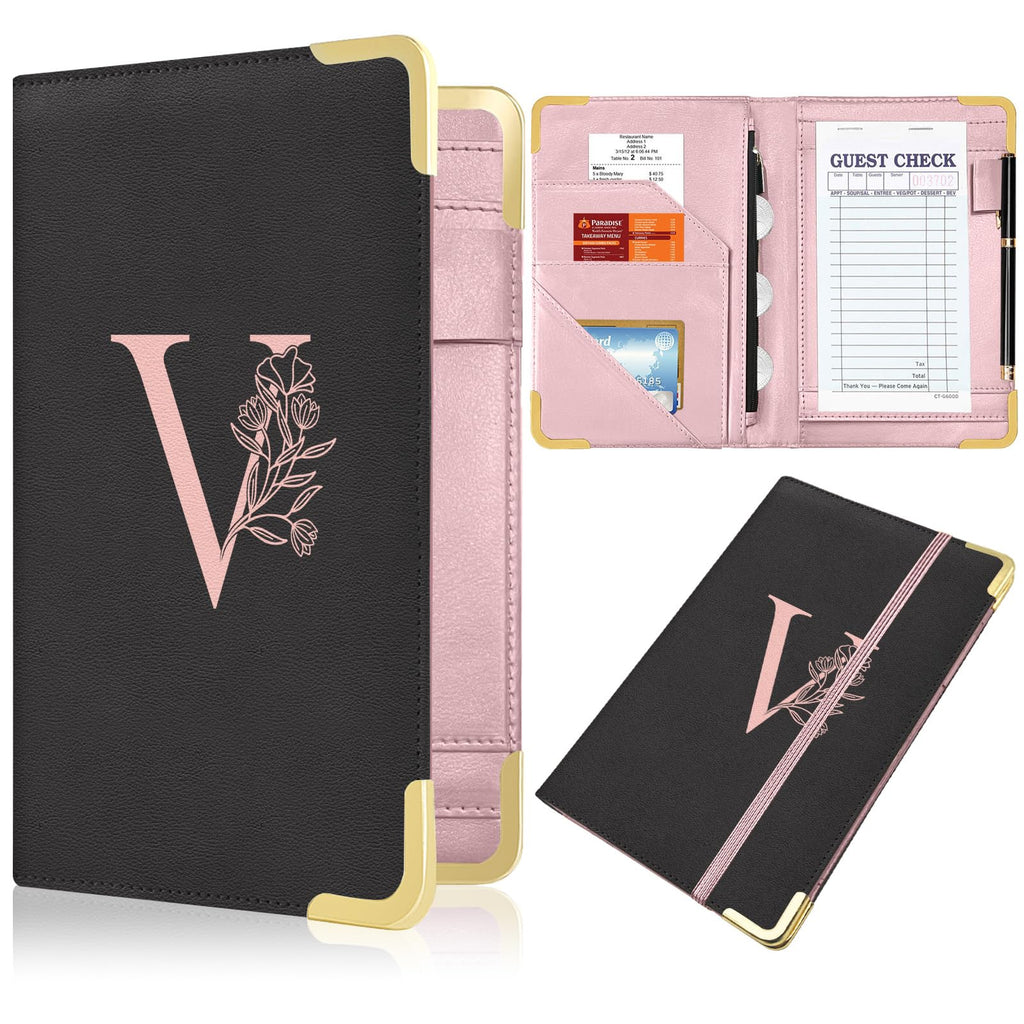 YeeCASE Server Book, Alphabet Waitress Book for Waitress, Leather Waitess Book with Zipper Pocket, Server Manual Checkbook Fits Server Apron (V)