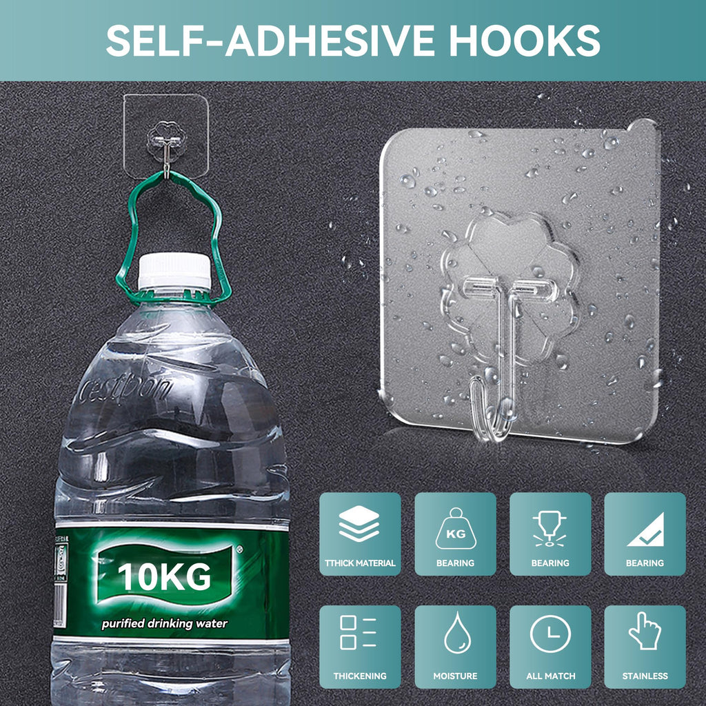 Lahedomege 28 Pack Sticky Hooks for Hanging Heavy Duty, Wall Hooks Adhesive, Clear self Adhesive Hooks for Wall, Kitchen, Bathroom, Shower & Ceiling