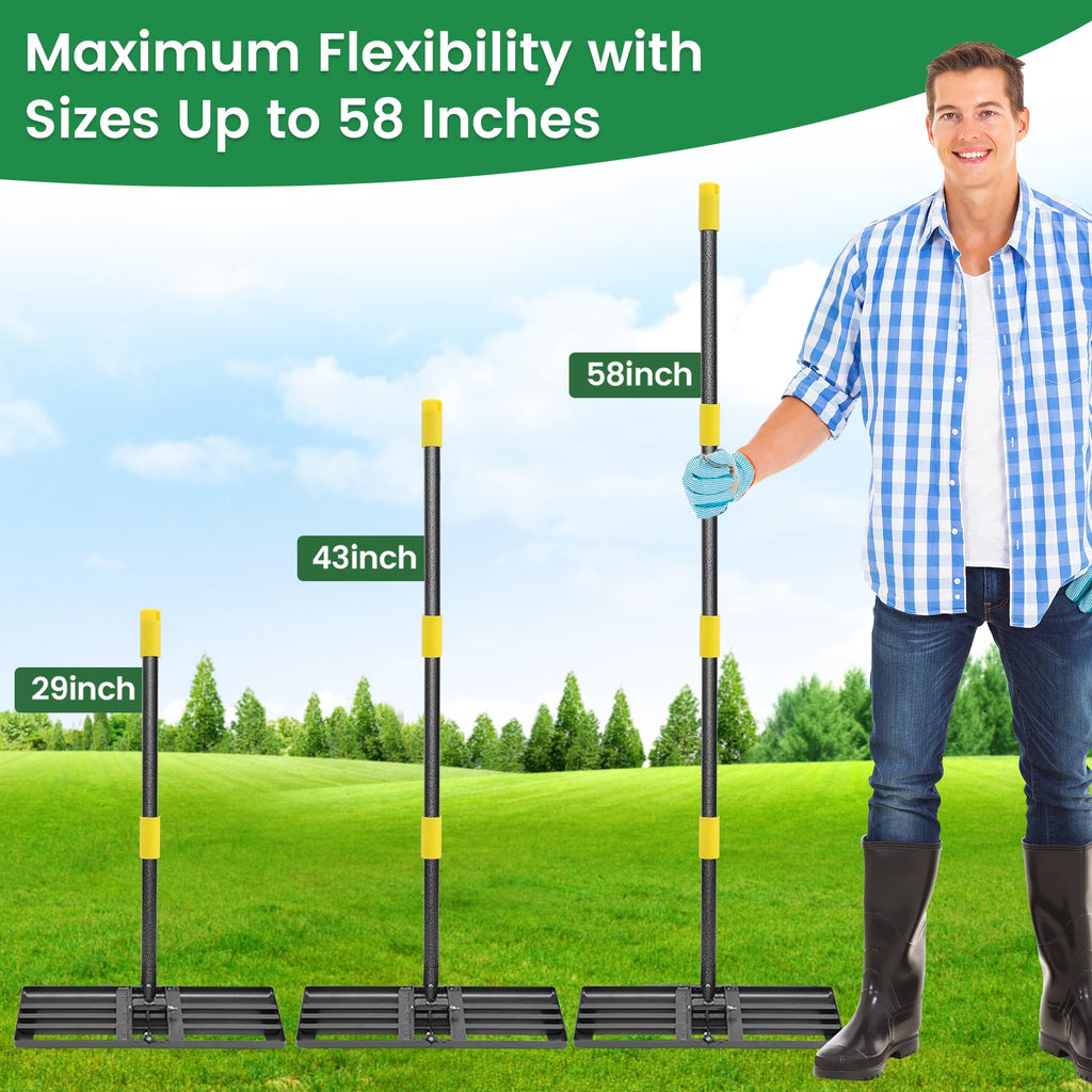 Lawn Leveling Rake - Heavy Duty 30" x 10" Lawn Leveler,Anti-Flip Edge, Adjustable 6FT Handle, Folding Plate for Yard, Soil, Sand, Topsoil,Gravel - Garden Ground Top Dressing,Landscaping tool
