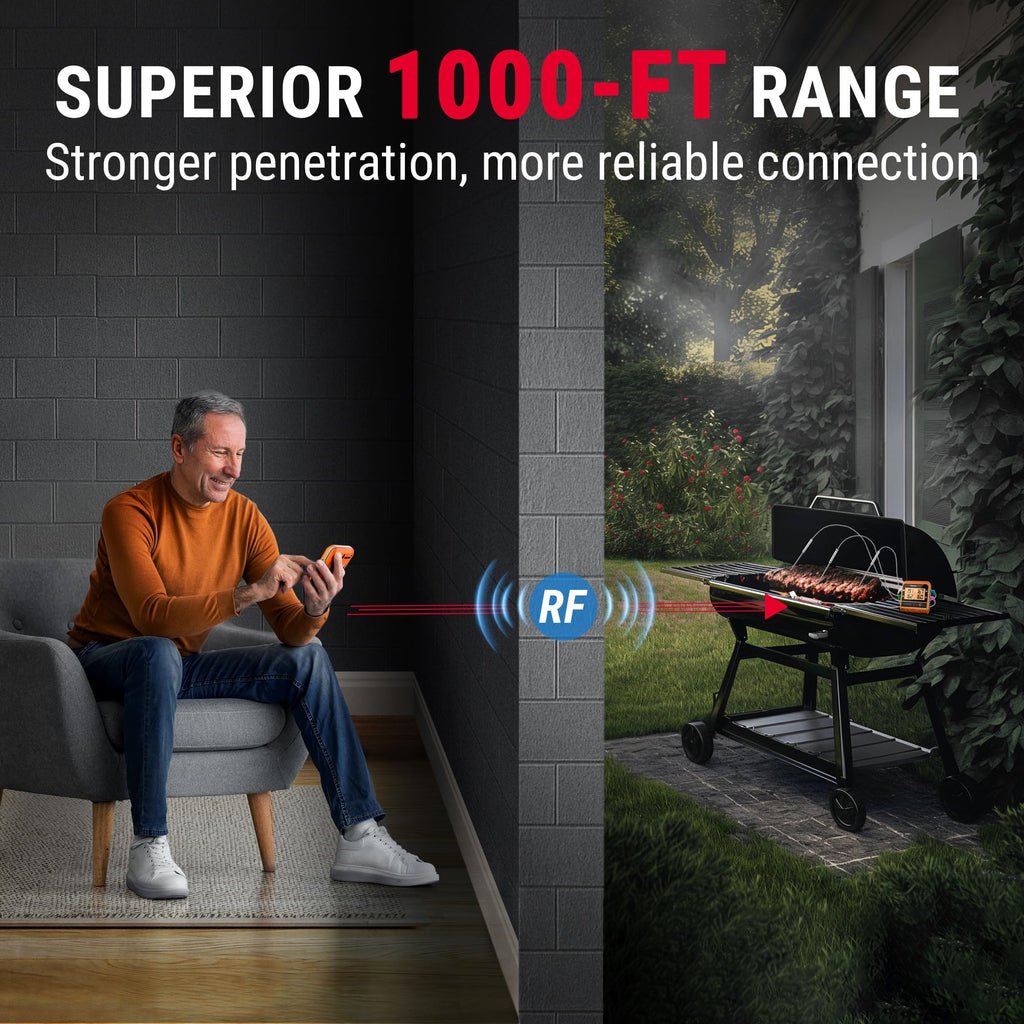 TempPro TempSync 1000FT Wireless Meat Thermometer for Grilling and Smoking