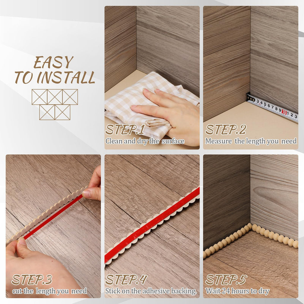 Leinuosen Flexible Molding Trim Peel and Stick for Walls 10ft Decorative Bead Pearl DIY Wall Trim for Bathroom Mirror Frame Border Backsplash Ceiling Cabinet TV Wall Edge(Wood,10ft /12 mm)
