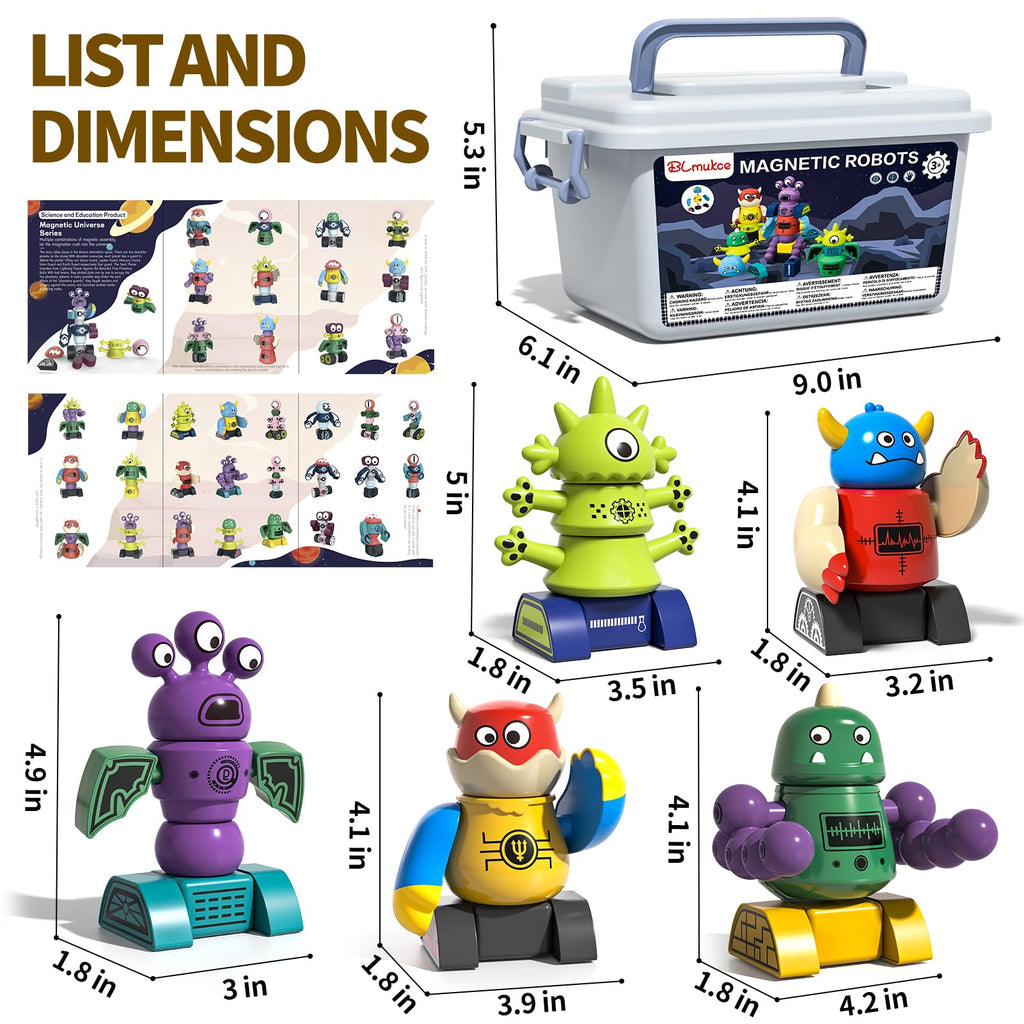 BLmukce Magnetic Robot Toy for Kids 3-5, 35 PCS STEM Educational Playset with Storage Box, DIY Stacking Monster Robots, Kids Creative Alien Toys Gift for Boys Girls (Christmas Birthday)