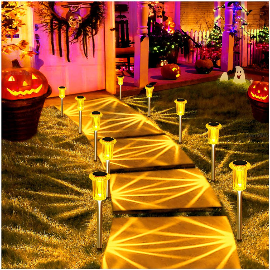 DenicMic Solar Halloween Lights Outdoor 10 Pack Fall Decorations for Home