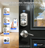 Veise VE012W Built-in WiFi Fingerprint Smart Lock, App Remote Control, Compatible with Alexa & Google Assistant, Keyless Entry for Front Door, Digital Keypad Deadbolt, Auto Lock, Satin Nickel