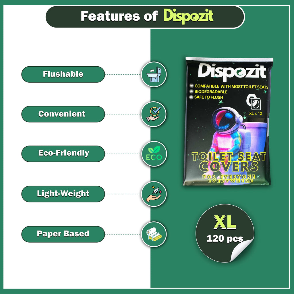 XL 10 Pcs disposable flushable toilet seat covers 100% Biodegradable for Travel Public Toilets for Adults and Toddlers & Kids | Compact Universal Toilet seat Cover | DISPOZIT