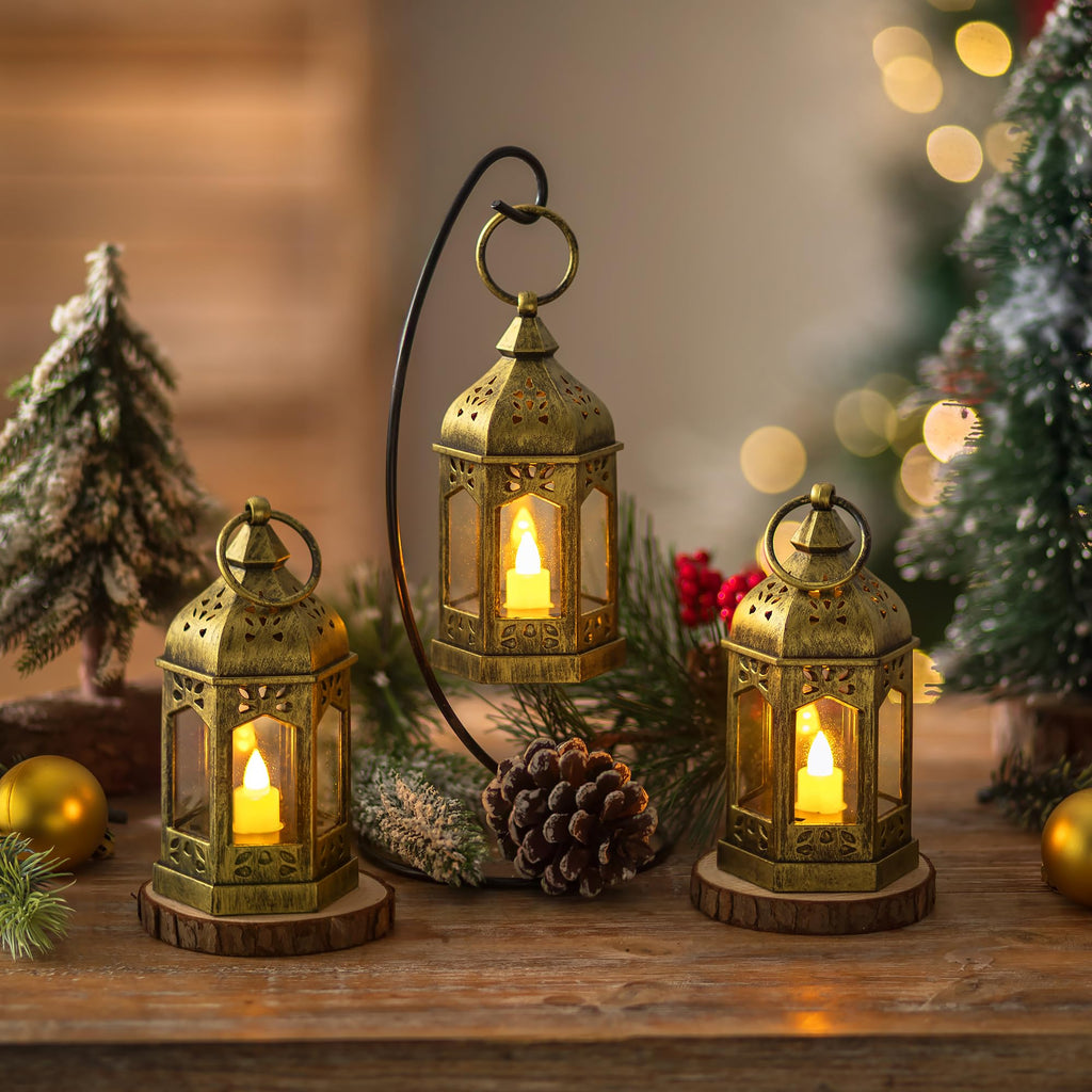 Hewory 10PCS Gold Mini Lanterns for Party Decoration, Flickering LED Candle