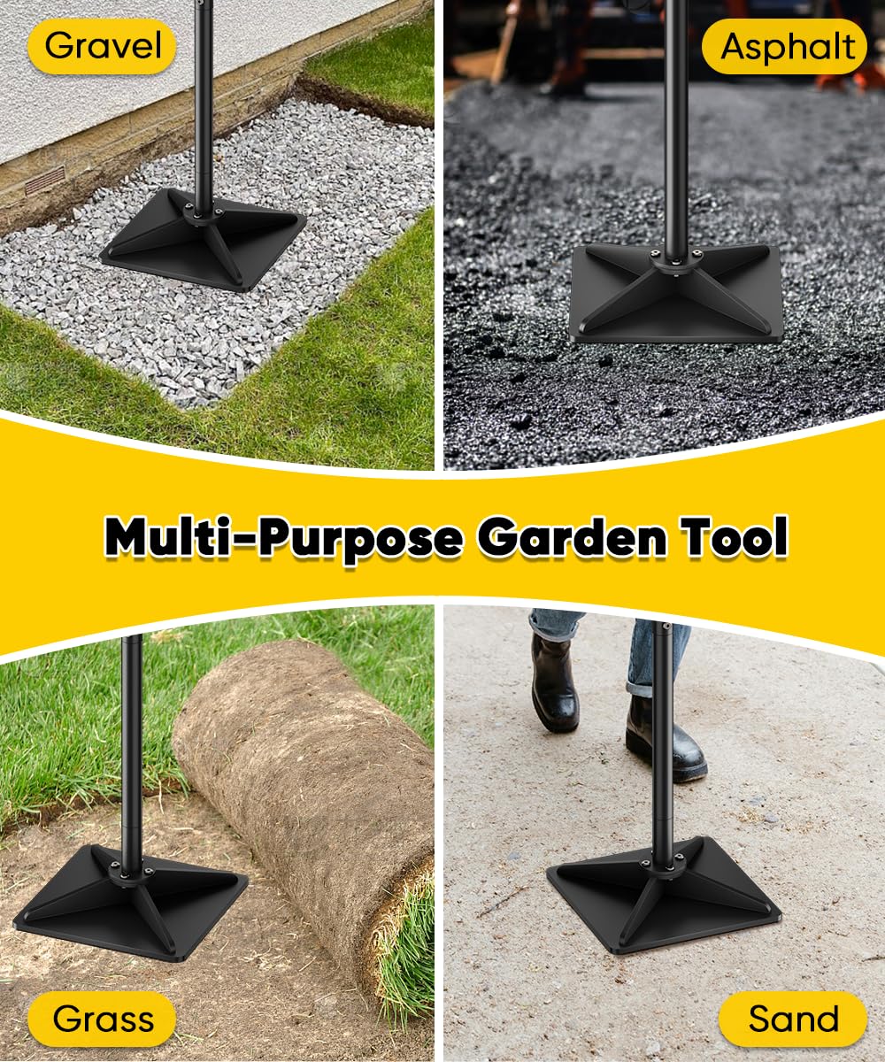 Ansionsol 10" x 10" Heavy Duty Steel Tamper with 44.7 inch Adjustable Handle & Rubber Grip, Thickened Steel Garden Dirt Tamper Tool for Ground & Gravel Leveling, Soil Tamper for Yard, Sand, Driveway