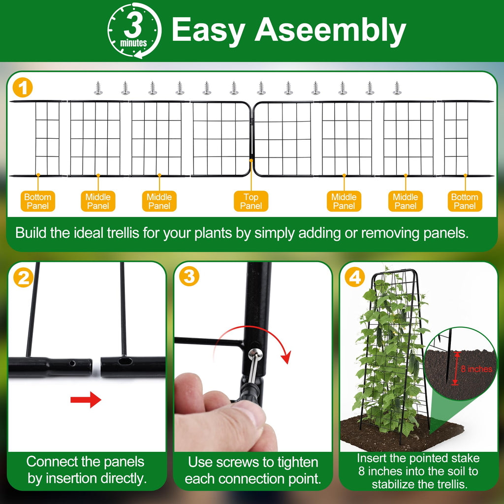 WAENLIR 50x17inch Cucumber Trellis Tomato cage with Dense Steel Grid–A-Frame Heavy Duty Metal Trellis for Raised Beds, Cattle Panels for Garden Trellis for Climbing Plants Outdoor (Black, 50x17inch)