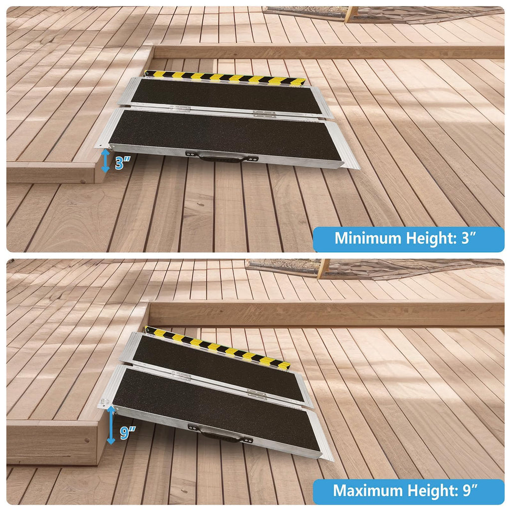 3FT Portable Wheelchair Ramp, Non-Slip Aluminum Folding Handicap Ramp, 800 LBS Capacity Door Threshold Ramps for Home Steps, Scooter Ramp for Car, Doorways, Curbs, Stairs, Cart, Wheel Chair Steps