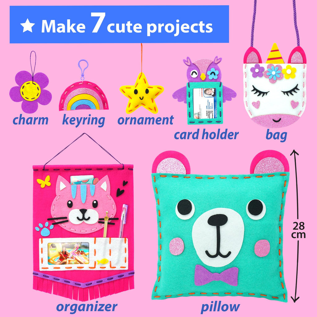 KRAFUN My First Sewing Kit for Kids Ages 6-12 | 7 Animal Dolls