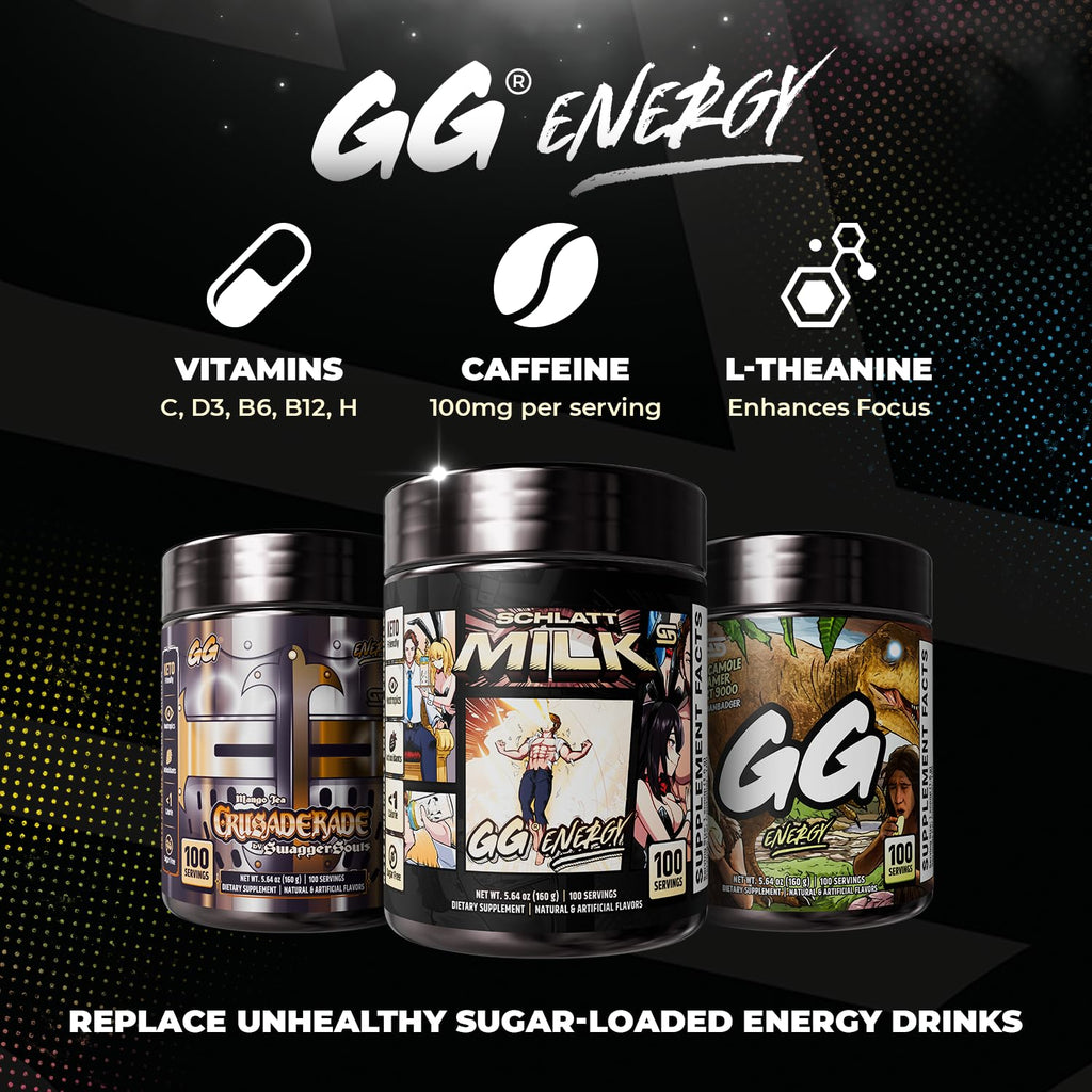 Gamer Supps GG Energy - Schlatt Milk by jschlatt (100 Servings) - Keto Friendly Gaming Energy and Nootropic Blend, Sugar Free + Caffeine + Vitamins + Immune Support, Powder Drink