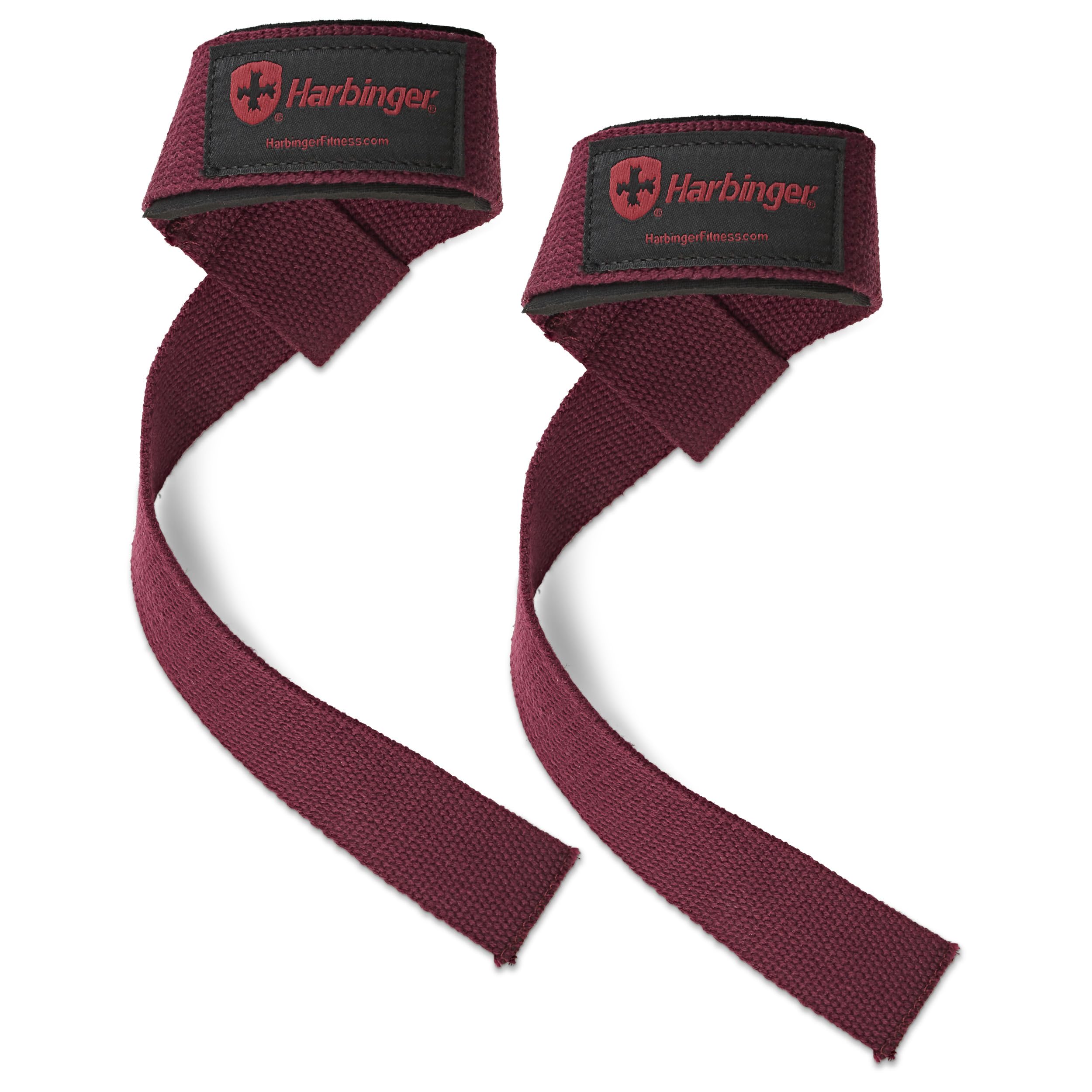 Harbinger Padded Cotton Lifting Straps with NeoTek Cushioned Wrist (Pair), Merlot