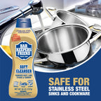 Bar Keepers Friend Soft Cleanser Liquid (2 x 26 oz) Plus Dish Fish Sponge - Multipurpose Cleaner & Rust Stain Remover for Stainless Steel, Porcelain, Ceramic Tile, Copper, Brass & More