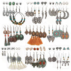 JMScape 45 Pairs Boho Vintage Drop Dangle Earrings Set for Women, Fashion Bohemian Earrings National Style Tassel Eardrop Hollow Bronze Waterdrop Leaf Jewelry for Valentine's Day Gifts