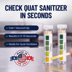100 Pack Quat Sanitizer Test Strips for Sanitizing Solution – Quaternary Food Service Test Kit for Restaurant Kitchen - QAC QR5 0-500 ppm - 1 x 100-Strip Vials (1 Pack) by FryOilSaver Co.