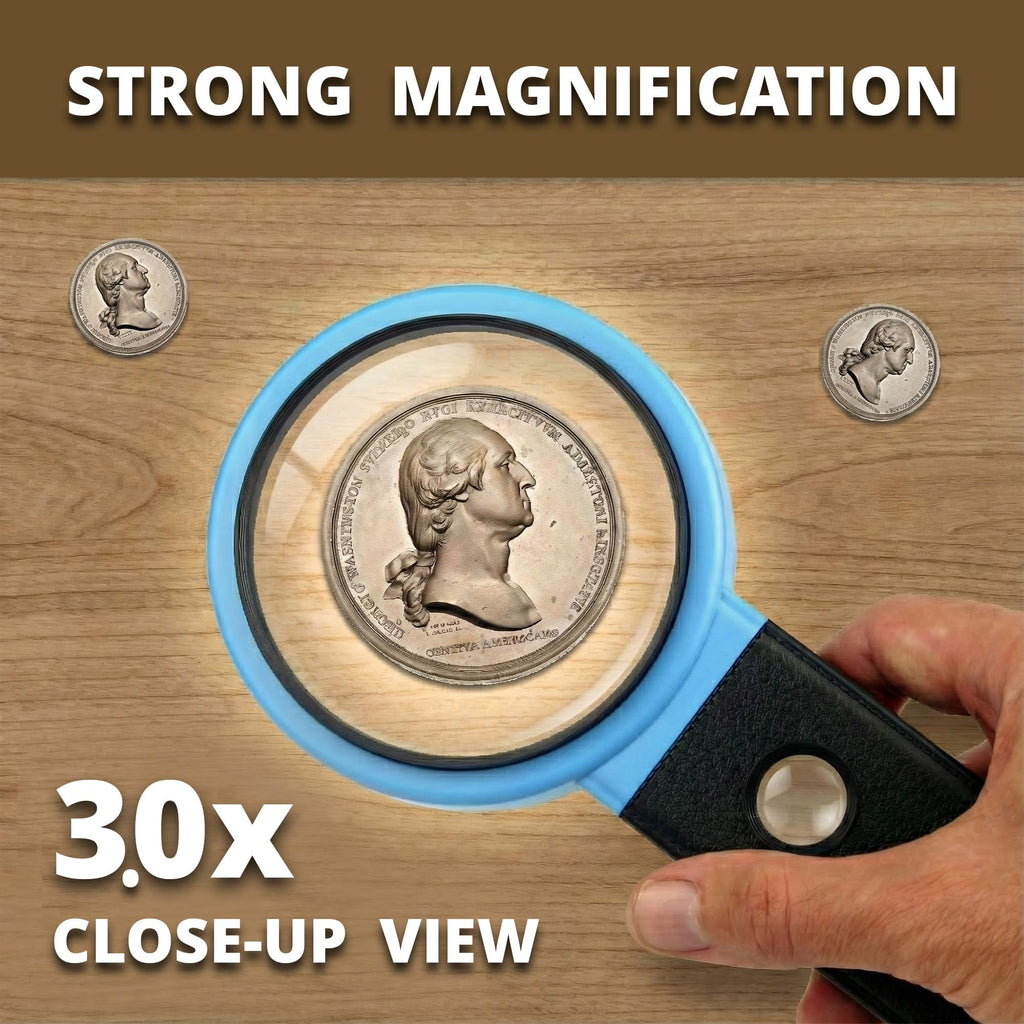 VisionAid Hands-Free Magnifying Glass with Stand, LED Lights, Loupe Handheld Illuminated Magnifier for Low Vision Seniors Coins Reading Jewelry