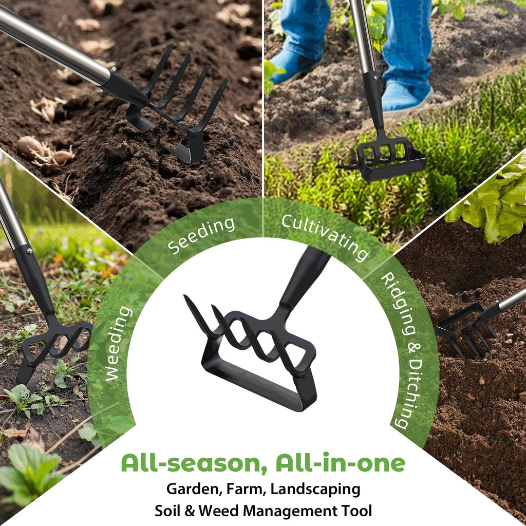 Garden Hoe,2 in 1 Heavy Duty Stirrup Hoe and Cultivator Gardening Tool with 60” Adjustable Long Handle,Lightweight Weeding Rake for Fast Weeds Grass Removal,Cultivating,Loosen Soil, Sharp Blade
