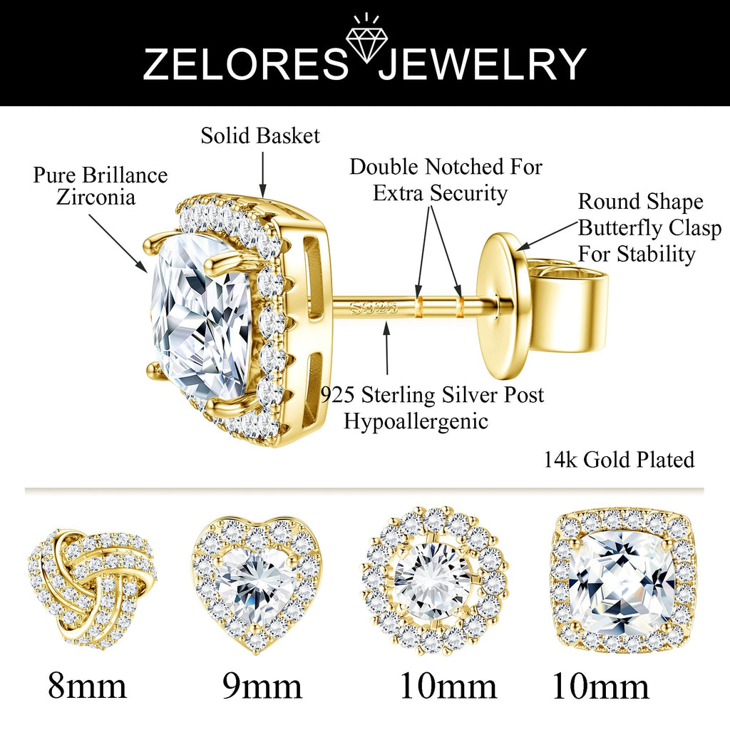 Sterling Silver 14K Gold Plated Celtic Heart Stud Earrings Set for Women