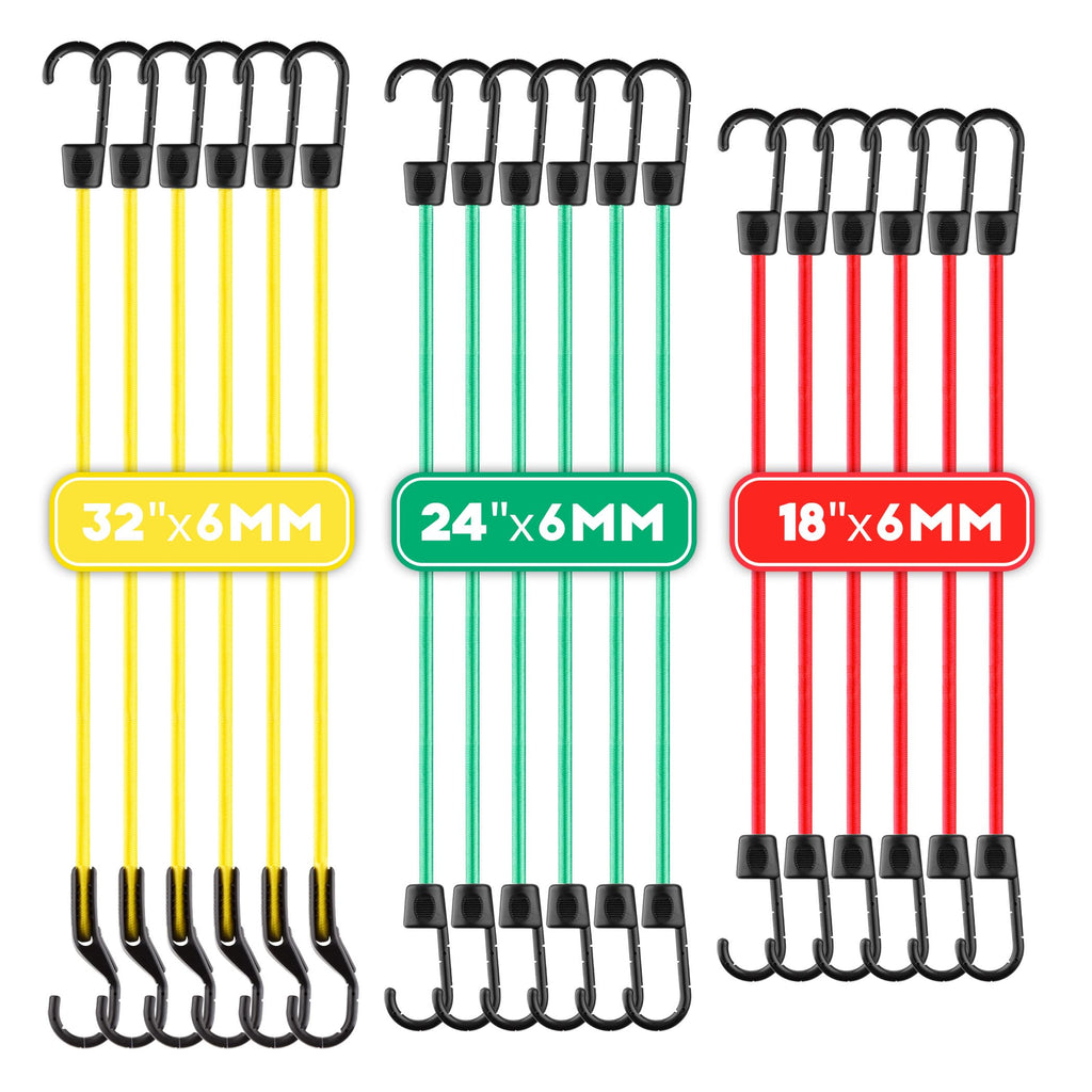 Cartman Adjustable Bungee Cords, 6 Pack 32 inch Adjustable Bungee Strap, 24 Inch, 18 Inch Bungee Cord with Hooks