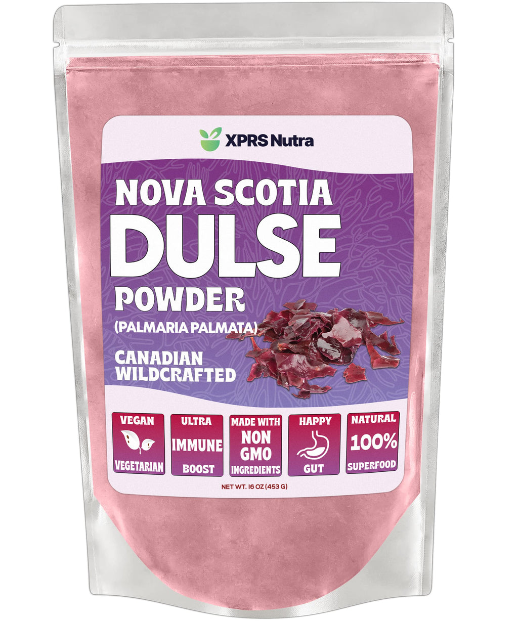 XPRS Nutra Dulse Powder (Palmaria Palmata) - Canadian Wildcrafted Nova Scotia Dulse Powder for Thyroid and Bones - Vegan Friendly Atlantic Duls (16 Ounce)