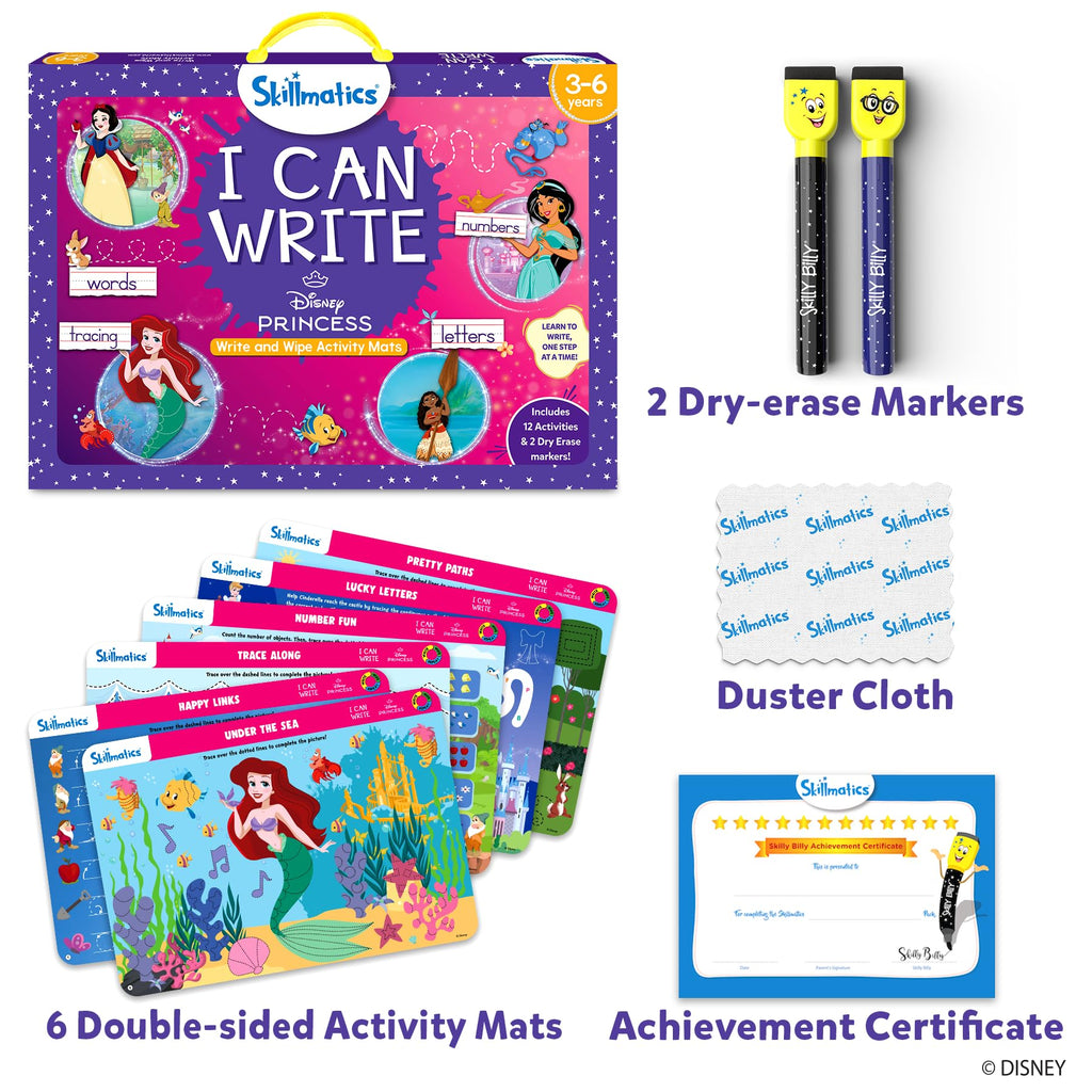 Skillmatics I Can Write Disney Princess - Reusable Preschool Learning Activities, Educational Toy and Game, Back to School Supplies, Gifts for Students, Kids, Toddlers Ages 3, 4, 5, 6