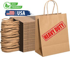 57 Lb Large Kraft Paper Grocery Bags with Handles - 50 Count 12 x 17 x 7 - Durable, Reusable & Eco-Friendly Shopping Bags, Brown Kraft Take-Out Bags for Retail, To-Go, Any Occasion (50, With Handles)