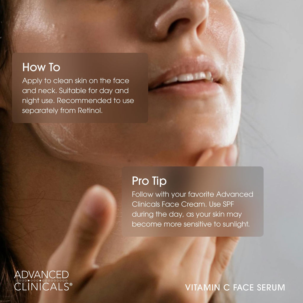 Advanced Clinicals Brightening Vitamin C Serum For Face With Glycolic Acid + Lactic Acid | Vitamin C Eye Serum Face Moisturizer For Improving Look Of Dark Spots & Uneven Complexion, 2-Pack