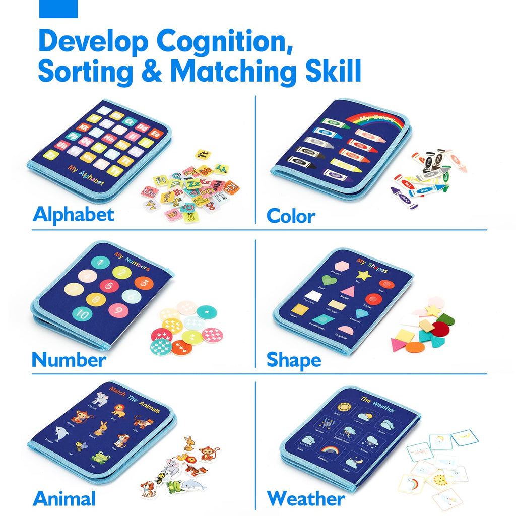 Busy Board for Toddlers -  Toys Preschool Learning Activities with Life Skills, Alphabet, Number, Shape, Color, Animal, Weather - Toddler Boy Learning Educational Toys, Travel Toys
