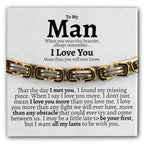 Love You This Much To My Man Cuban Link Bracelet for Him, Romantic Birthday Gifts for Him, Jewelry for Him, Best Gifts for Husband from Wife (Silver-Gold, Stainless Steel)