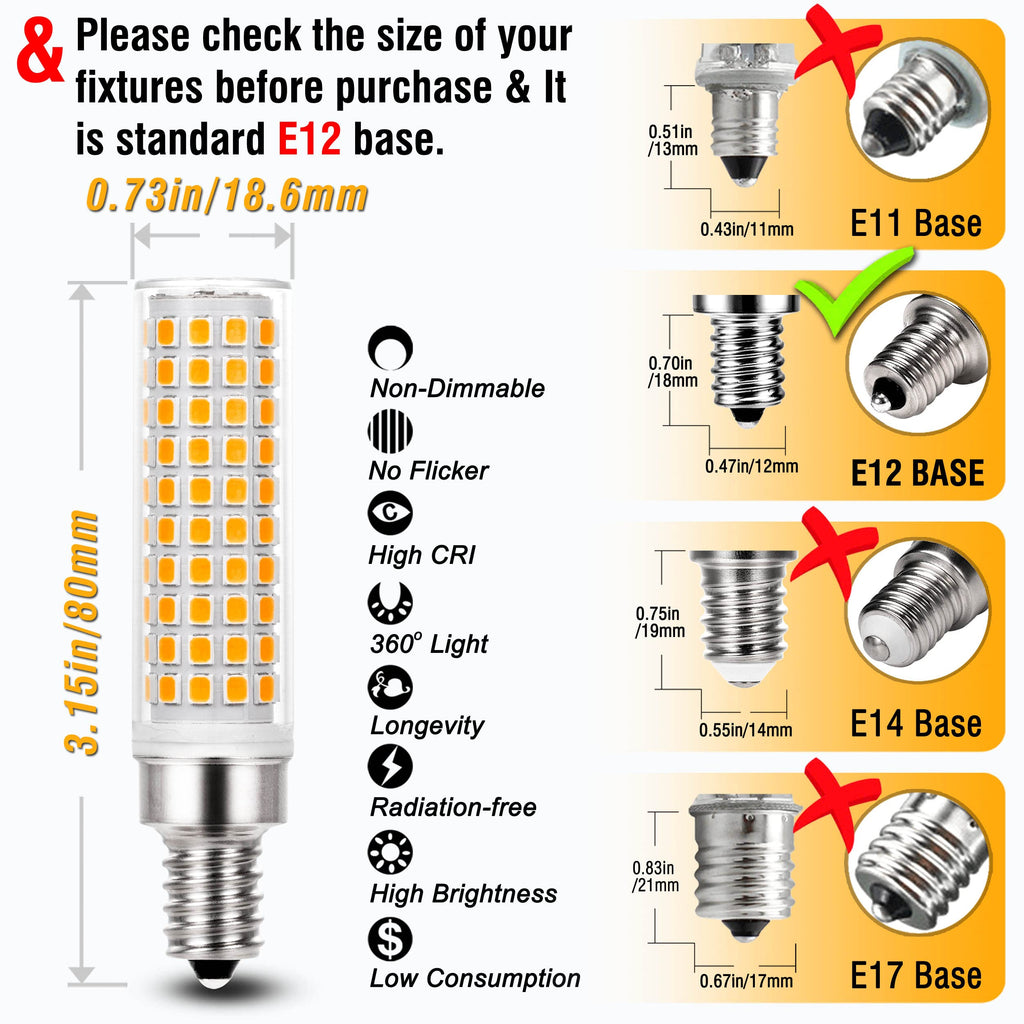 ALIDE E12 100 Watt Equivalent LED Candelabra Bulbs C7,Non-dimmable,2700K Warm White,1200LM T6 E12 10W LED Ceil Fan Light Bulbs for Chandelier Pendant Lighting,5 Pack
