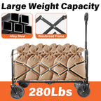Wagons Carts Foldable - 280Lbs Collapsible Wagon Cart with Wheels Portable - Folding Wagon Lightweight for Camping, Sports, Travel, Picnic, Groceries, Shopping