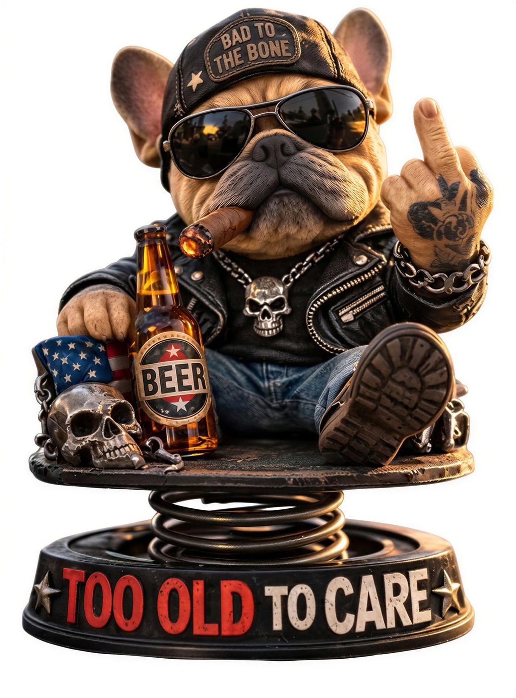 Pure Compression Too Old to Care Bulldog Bobblehead – Funny Car Dash Statue