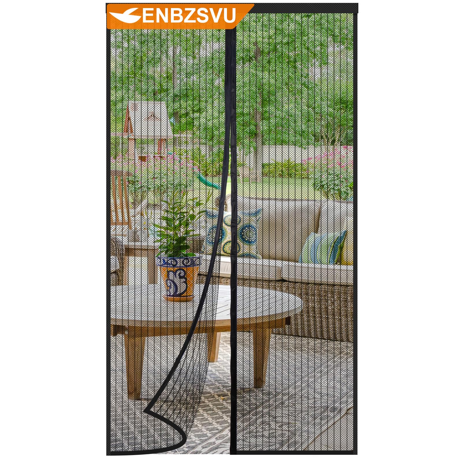 ENBZSVU Magnetic Screen Door Mesh, Fit Door 36 x 78 inch, Black Actual Net Screen Size Include Edges 38" x 80" for Patio, Sliding Door, Keeps Bugs Out, Fresh Air Flow, Self Closing