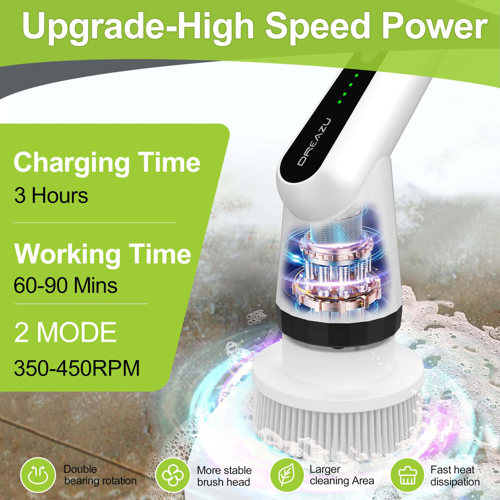 Electric Spin Scrubber, 10-in-1 Shower Scrubber & Retractable Long Handle, 44 lbs High-Torque & Variable Speed Shower Cleaning Brush for Bathroom,Toilet, Bathtub, Kitchen, Tile Floors
