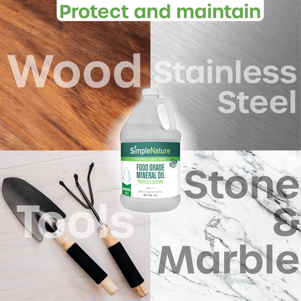SimpleNature Food Grade Mineral Oil - for Moisturizing, Lubricating, Restoring & Protecting Wood, Cutting Boards, Butcher Block, Countertops, and Stainless Steel (2 Gallons)