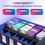 UAONO Trading Card Storage Box with Commander Display, 5 Row Magic Card Box with Handle & Aluminum Alloy Locking for 3900+ Unsleeved Cards Suits for MTG PTCG TCG Sports Cards (Black Blue)
