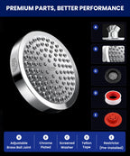 GURIN Shower Head - Powerful High Pressure Rain Shower Head 6 Inch - Luxury Rainfall Showerhead with Adjustable Angles, 90 Anti-Clog Nozzles, Tool-Free 1-Min Install, Premium Polished Chrome Finish