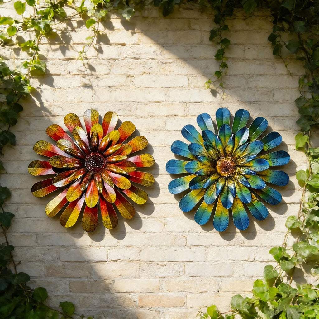 2 Pack Metal Flower Wall Decor, Hand-Painted Farmhouse Hanging Wall Art
