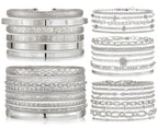 IFKM 5 PACK (35 PCS) Silver Chain Bangles Bracelets Set for Women, Silver Multiple Layered Stackable Open Cuff Bangle Anklet Bracelet Trendy Elegance Link Beads Italian Boho Cuban Jewelry for Women Gift