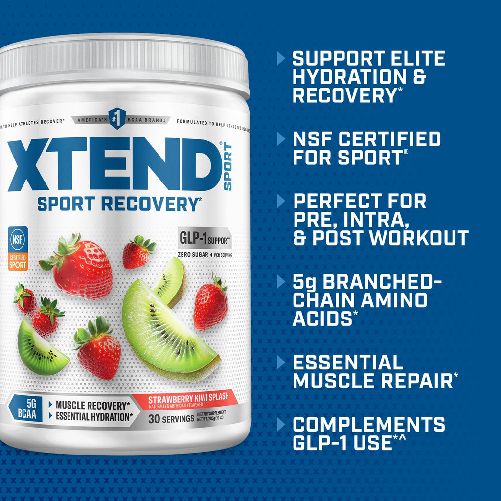 Xtend Sport BCAA Powder Strawberry Kiwi Splash - Electrolyte Powder for Recovery & Hydration with Amino Acids - 30 Servings
