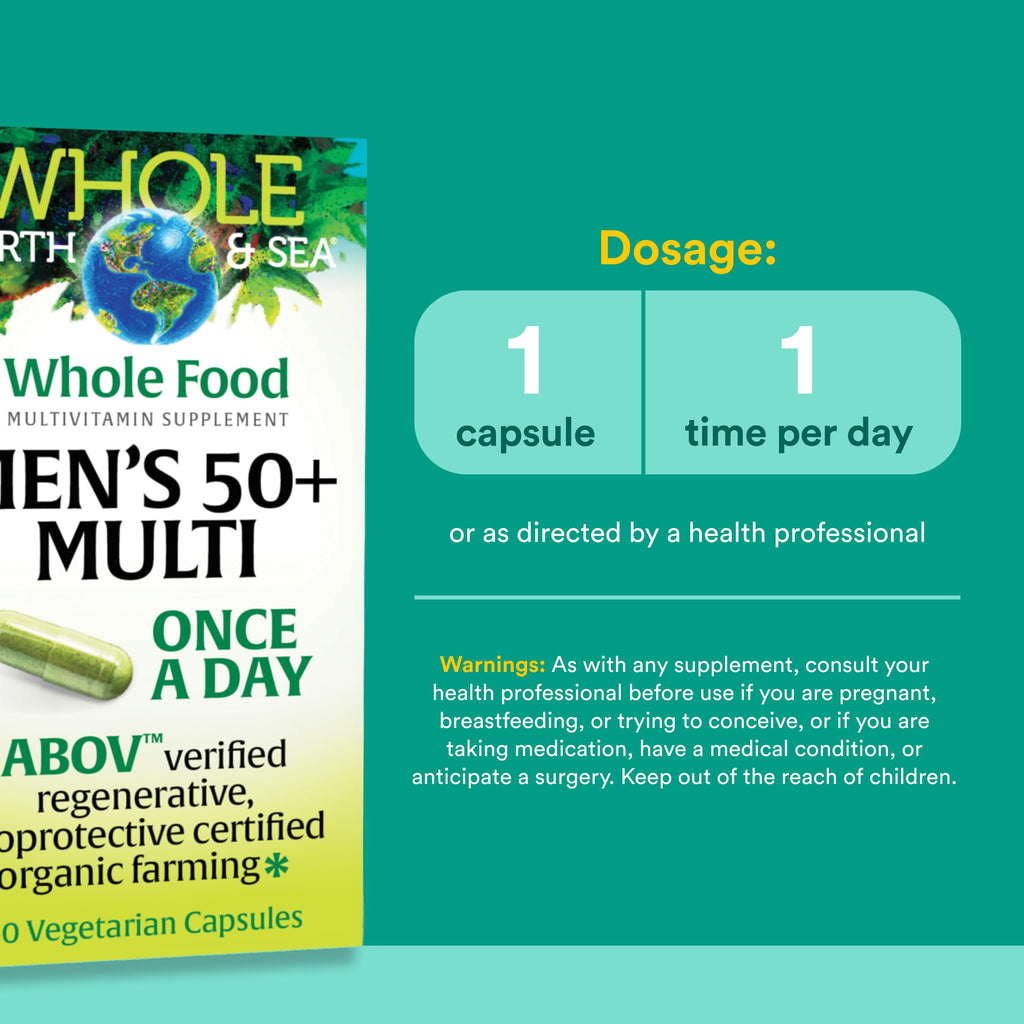 Natural Factors Whole Earth & SEA Men's 50+ Once A Day MULTIVITAMIN & Mineral, 60 Vegetarian Capsules