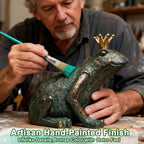 Lune cle Crouching Frog Prince Garden Statue, Yard Decorations Outdoor Decor, Weather-Resistant Animal Figurines & Sculptures for Patio & Porch, 11.5" L×8" H