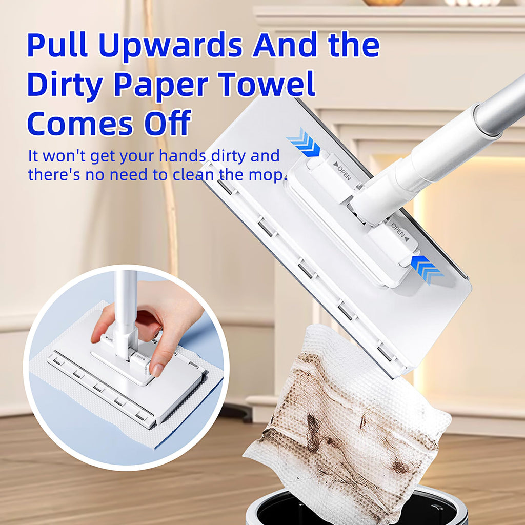 KZKR Mini Wet & Dry Sweeping Mop Touchless Disposable Mop Convenient Flat Dust Removal Multi-Surface Cleaning for Hardwood and Tile Floors, 1 Second Installation (Grey,White,2 Pack)